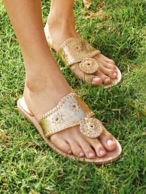 Jack Rogers Metallic Platinum Jacks Thong Sandals 7.5M Classic Leather Prep New